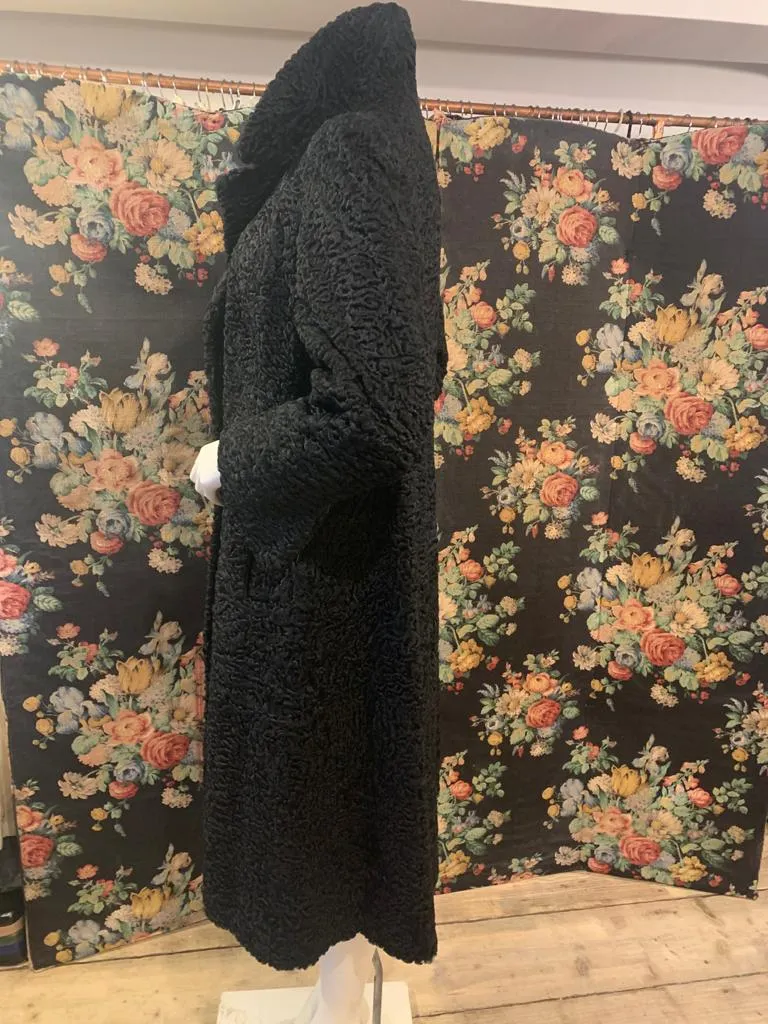 1940s Black Persian Lamb Coat with Matching Hat