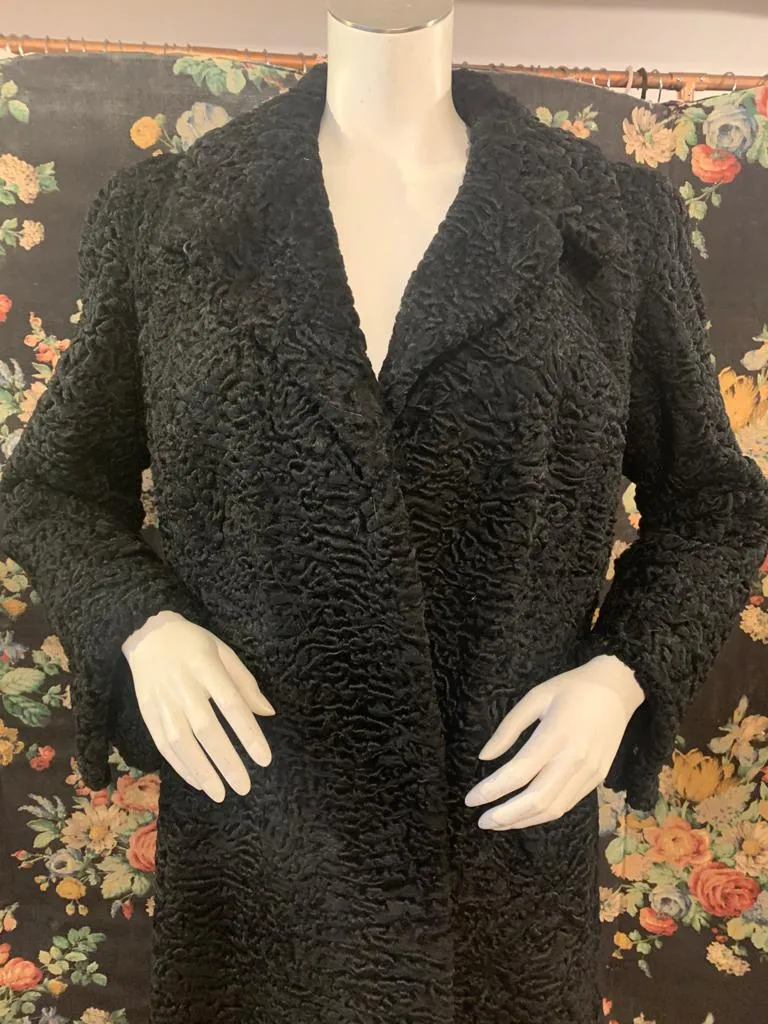 1940s Black Persian Lamb Coat with Matching Hat