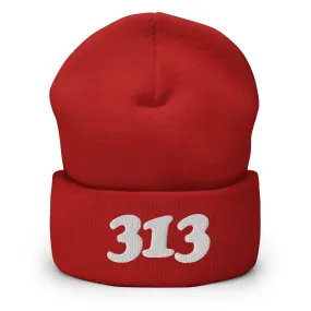 313 Embroidered Cuffed Beanie - Red / White