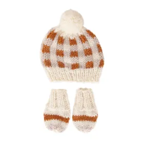 Acorn Checks Beanie/Mitten Set - Caramel