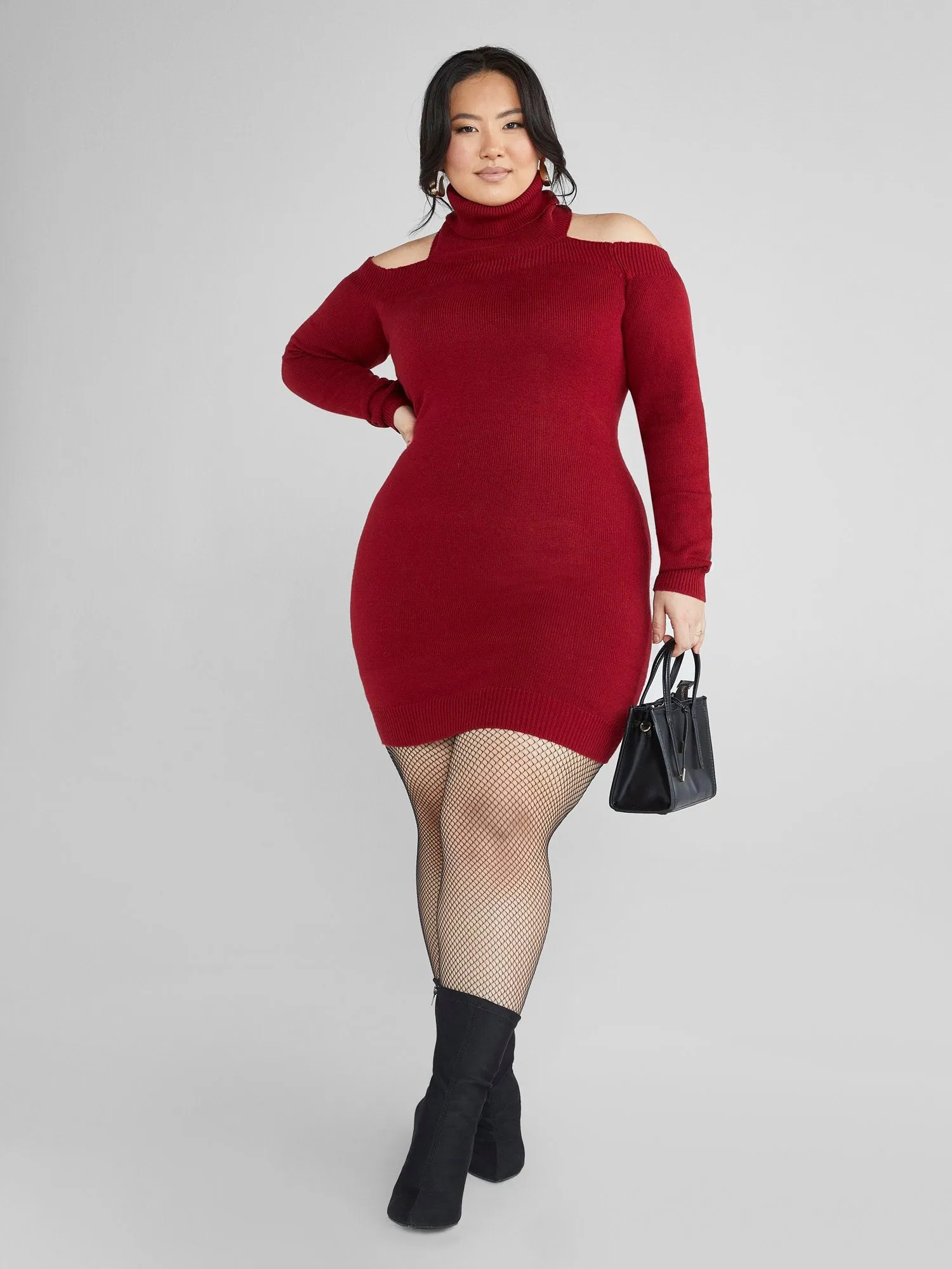 Adela Cold Shoulder Turtleneck Sweater Dress