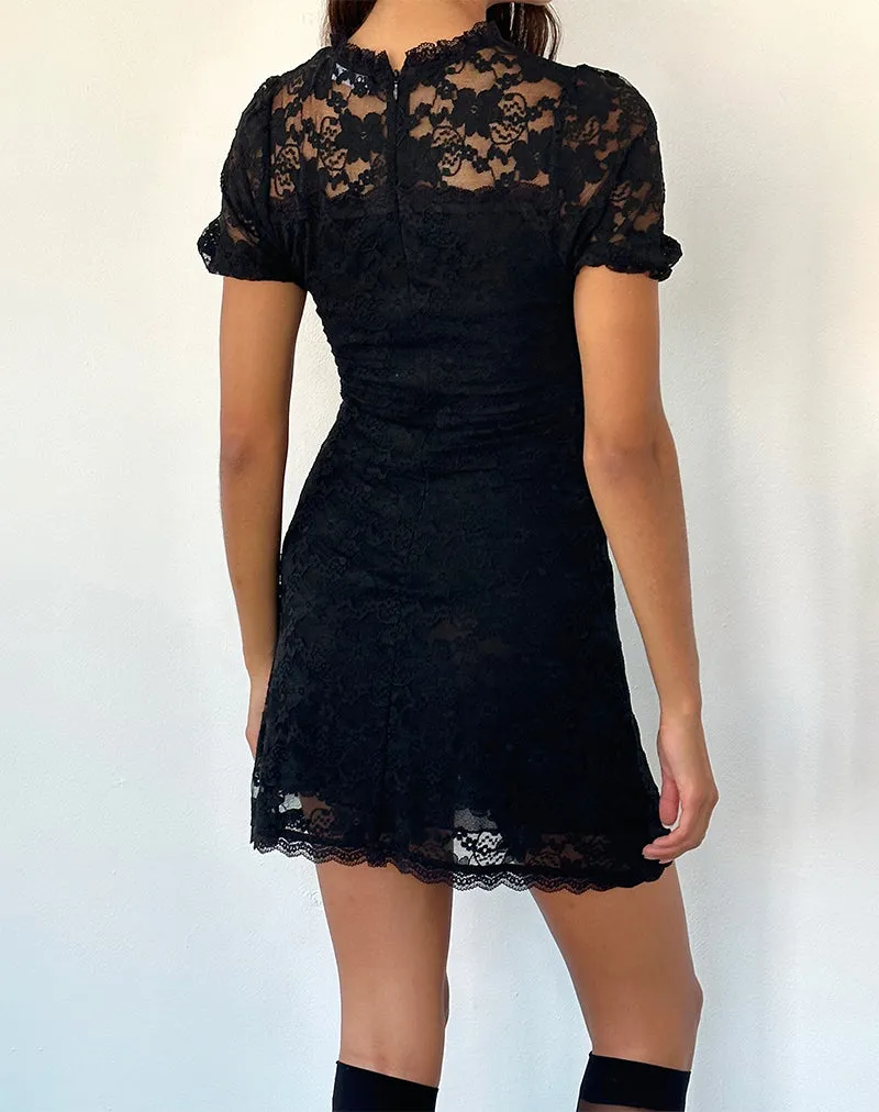 Adele Mini Tea Dress in Black Jasmine Lace