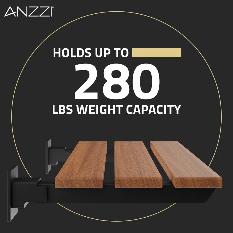 ANZZI Bohemian 18.7 in. Teak Wall Mounted Folding Shower Seat