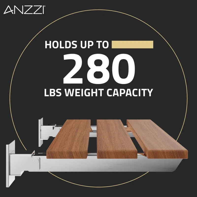 ANZZI Bohemian 18.7 in. Teak Wall Mounted Folding Shower Seat