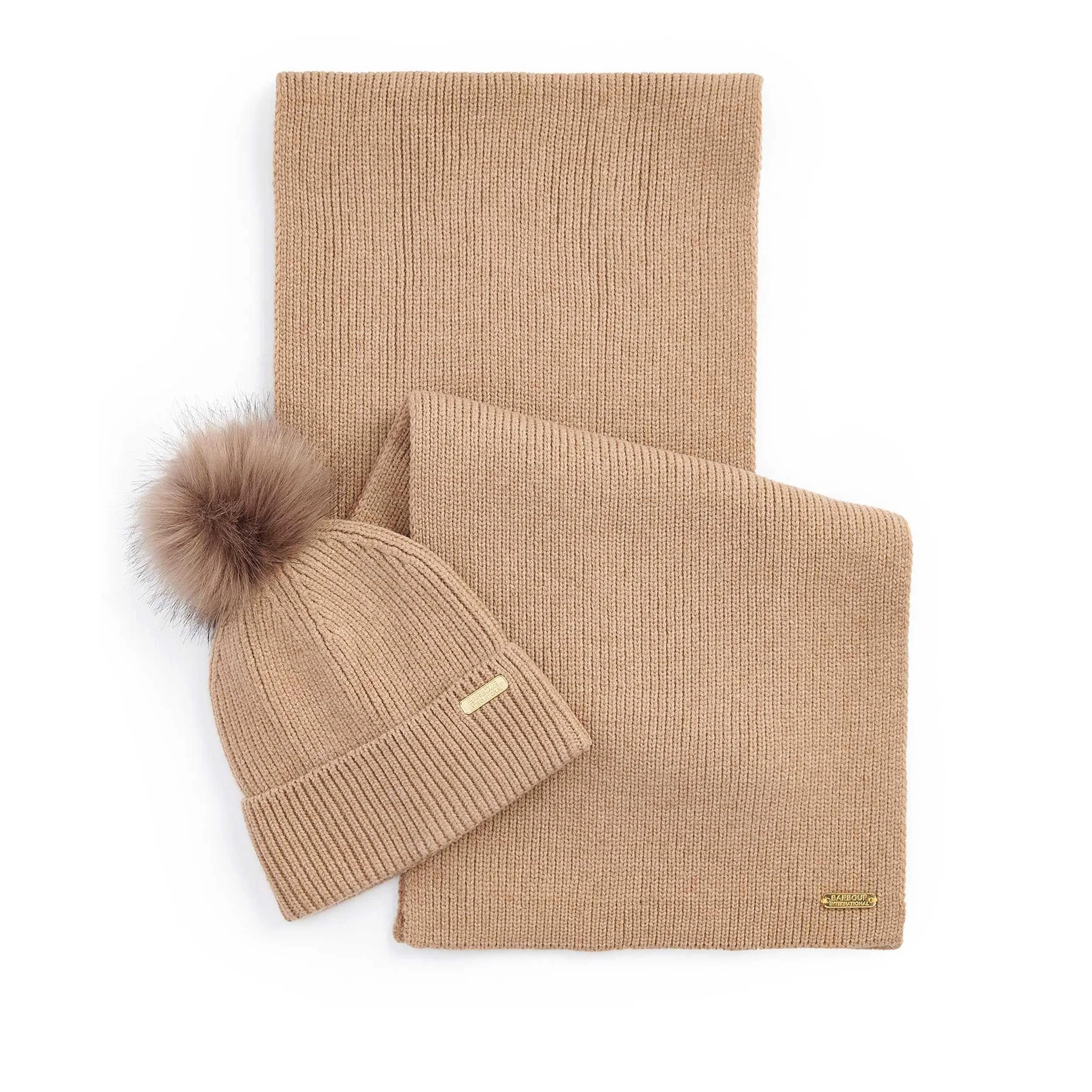 Barbour Mallory Ladies Beanie & Scarf Gift Set in Light Trench