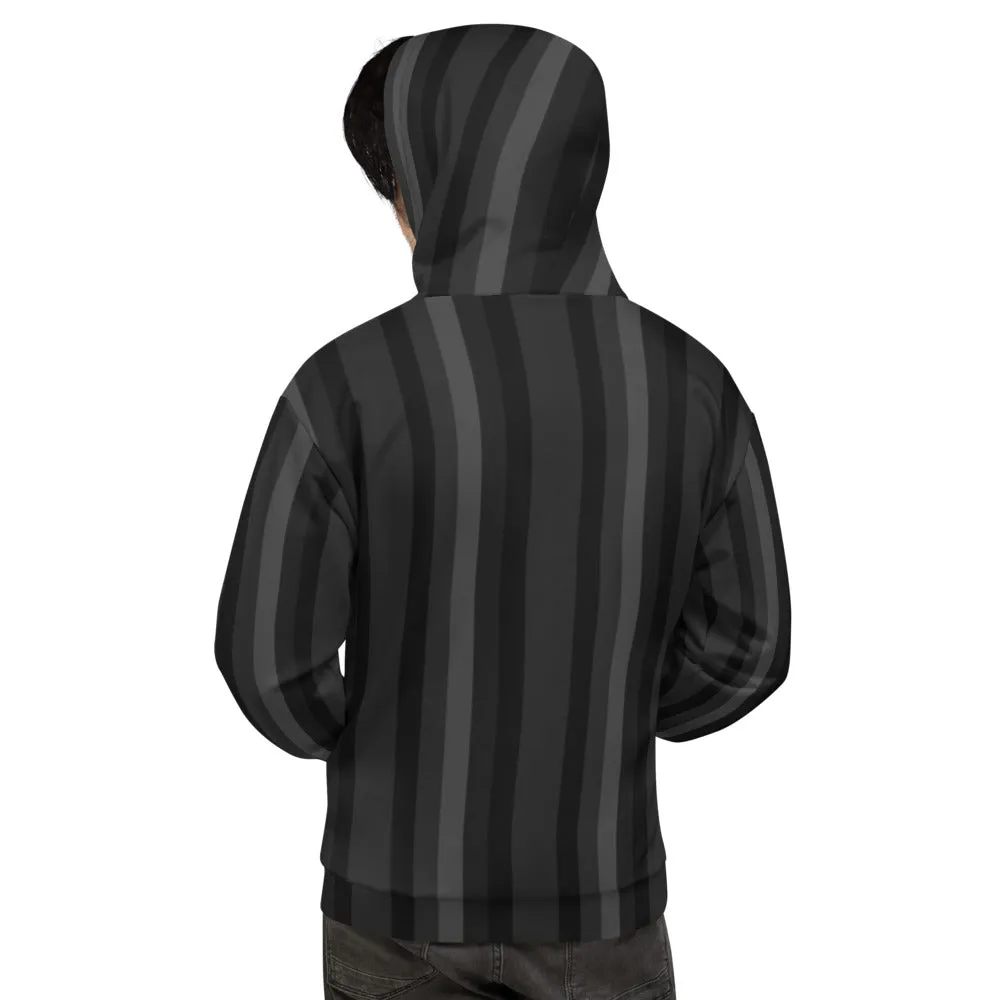 Black Gray Striped Hoodie, Men's or Women's Vertical Stripe Print Premium Unisex Sweatshirt-Made in EU/USA/EU