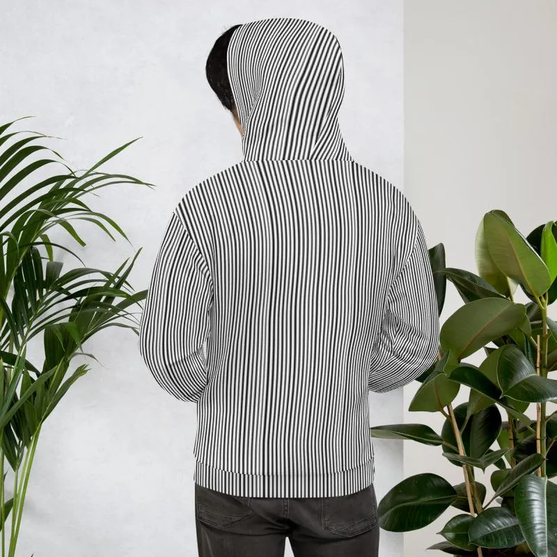 Black Striped Women's Hoodie, White Vertical Stripe Unisex Hoodie-Made in EU(US Size: XS-3XL)