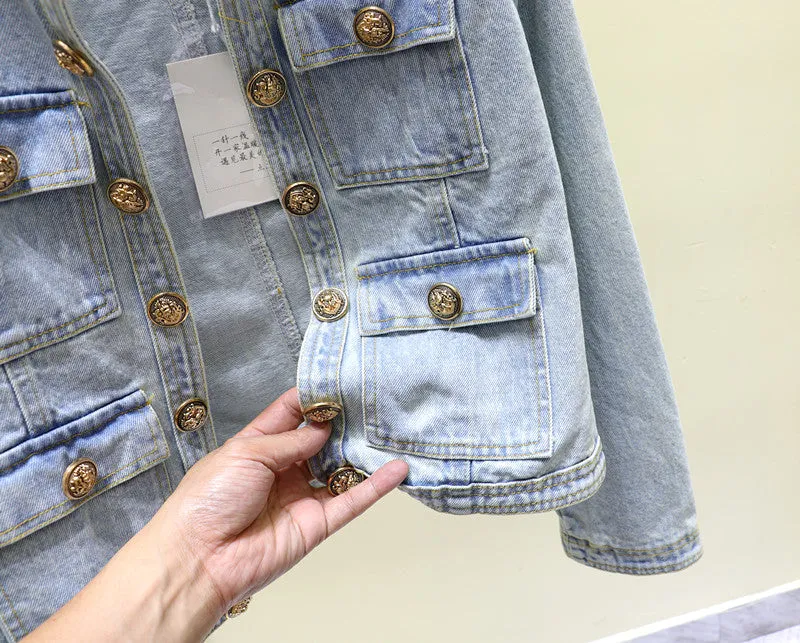 Blue Slim Fit Denim Jacket women