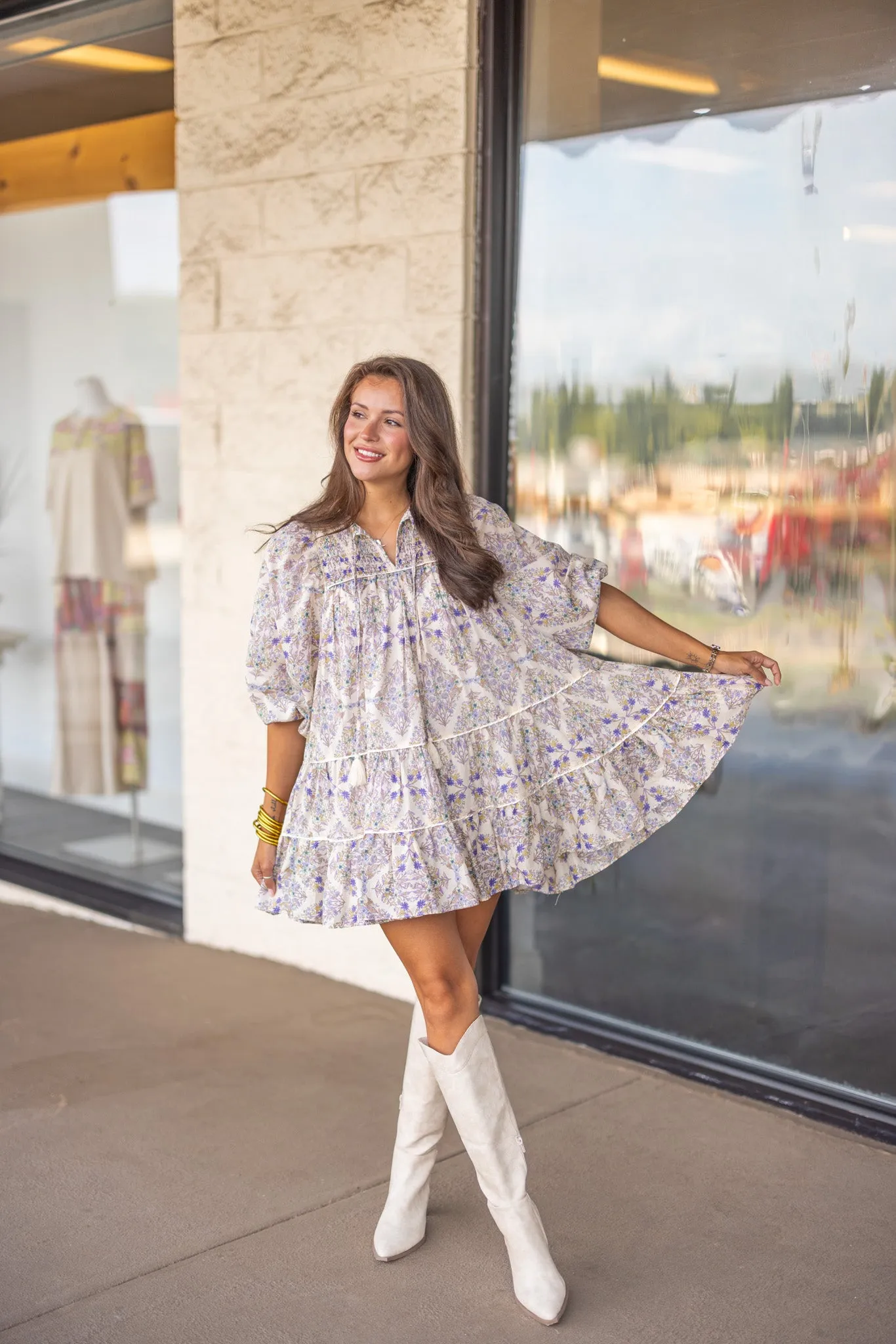 Boho Floral Sand Babydoll Dress