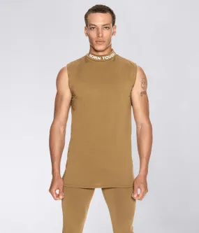 Born Tough Mock Neck Sleeveless Base Layer Bodybuilding Shirt For Men Khaki