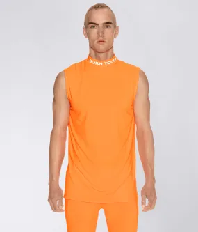 Born Tough Mock Neck Sleeveless Base Layer Crossfit Shirt For Men Orange