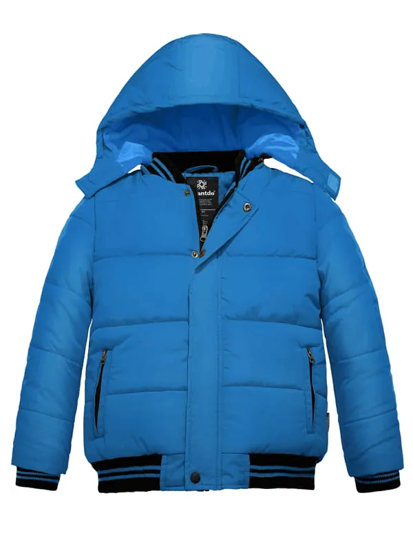 Boys Padded Winter Coat With Removable Hood Windproof Puffer Jacket