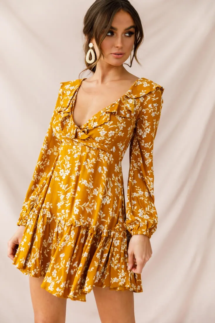 Brentwood Lace Up Babydoll Dress Mustard