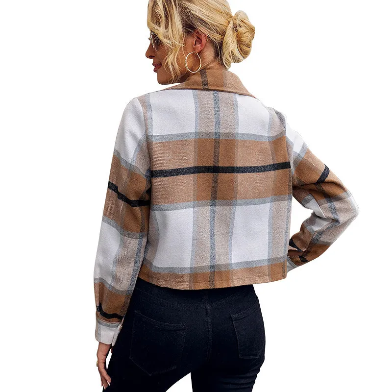 Cardigan Long Sleeve Plaid Wool Jacket