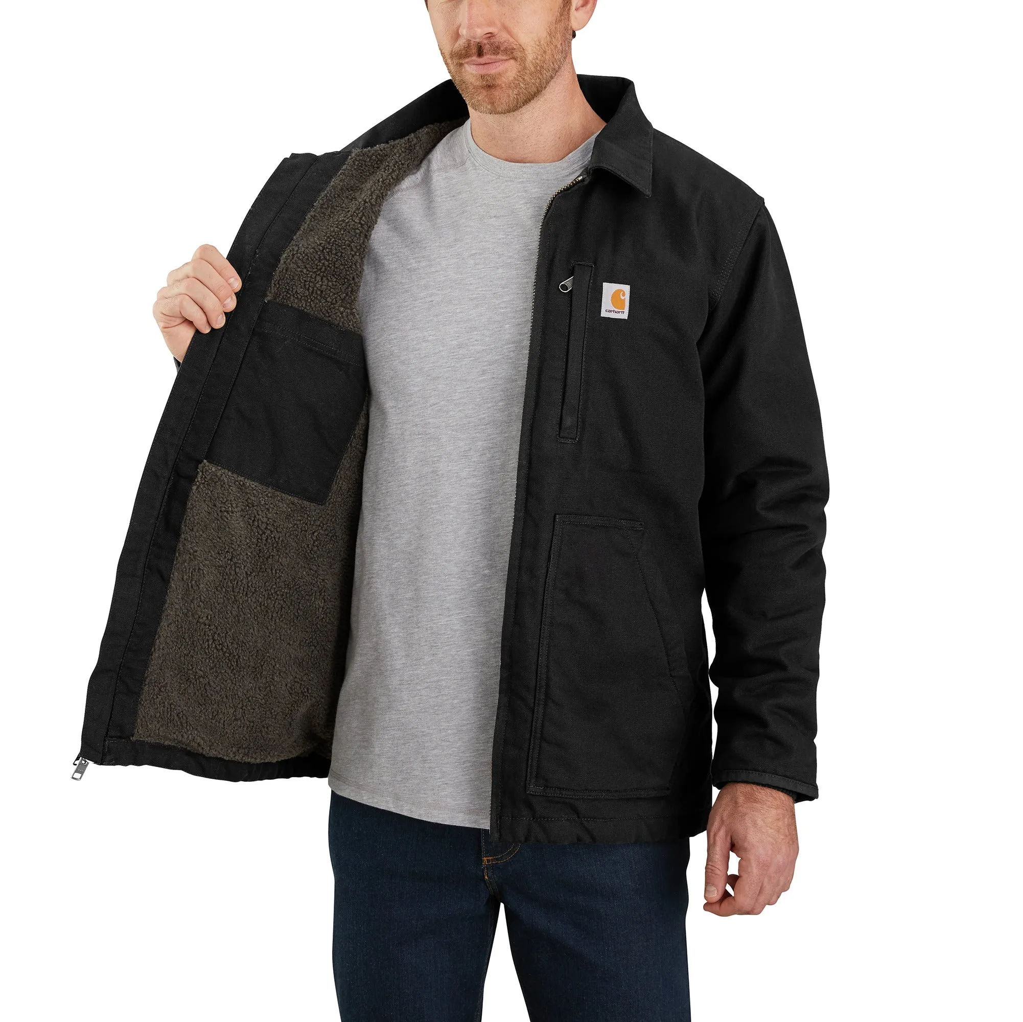 Carhartt Men's Loose Fit Washed Duck Sherpa-Lined Coat