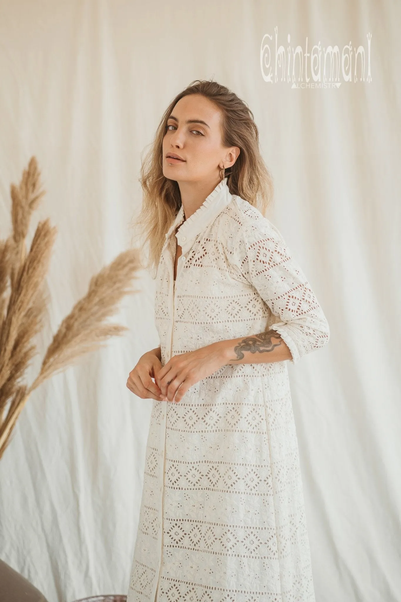 Certified Organic Cotton Double Layer Shirt Dress / Off White