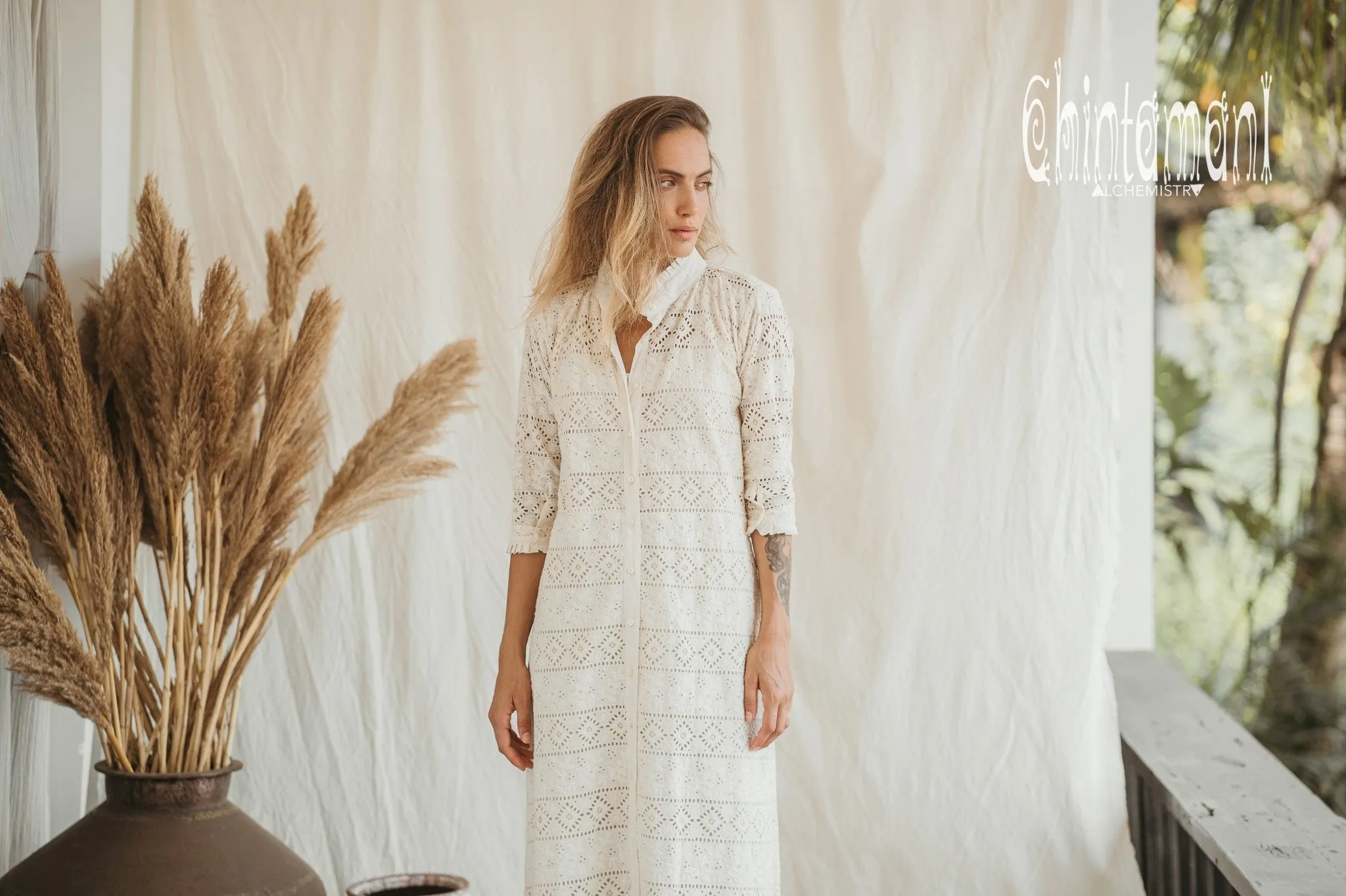 Certified Organic Cotton Double Layer Shirt Dress / Off White