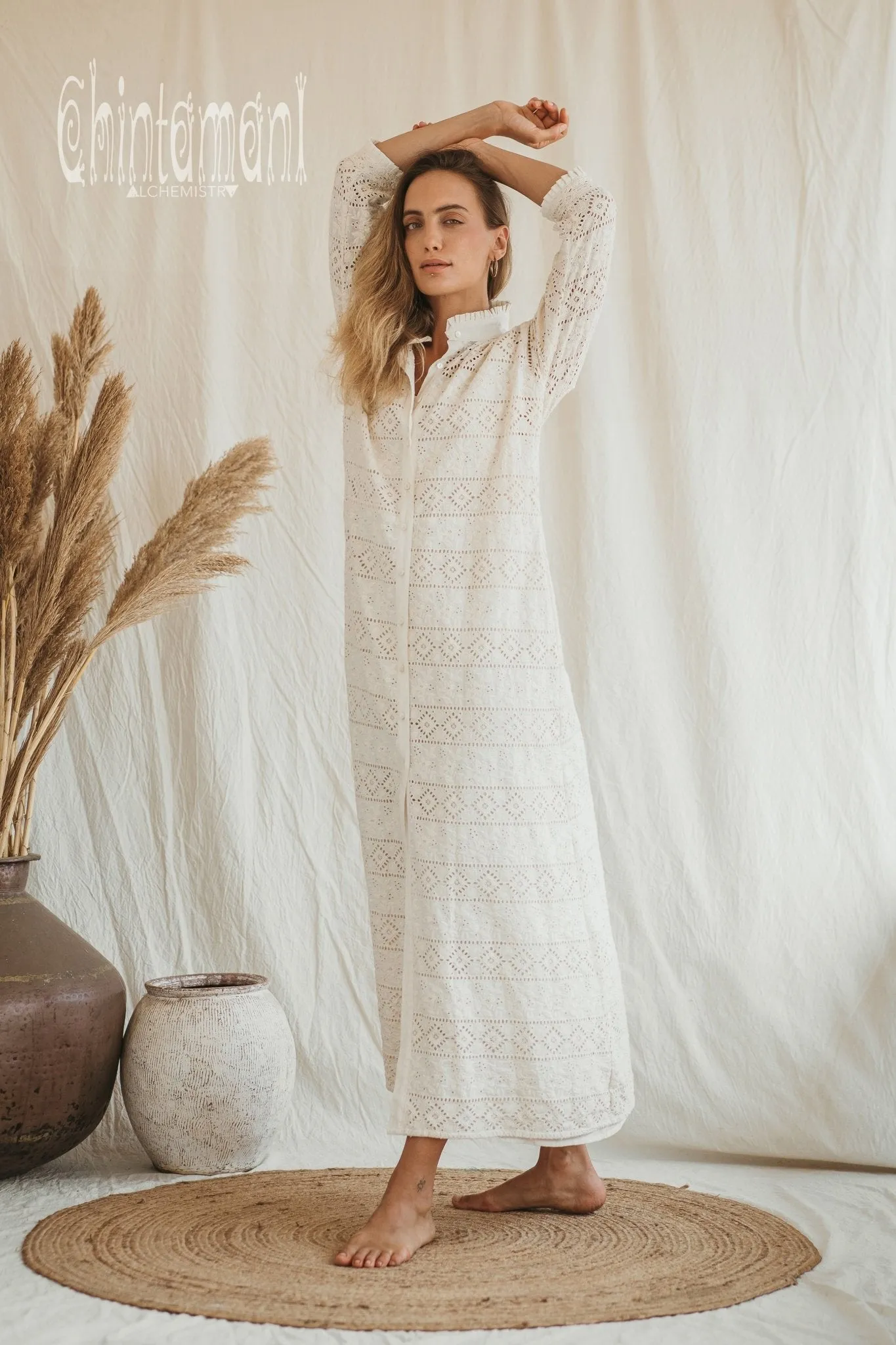 Certified Organic Cotton Double Layer Shirt Dress / Off White