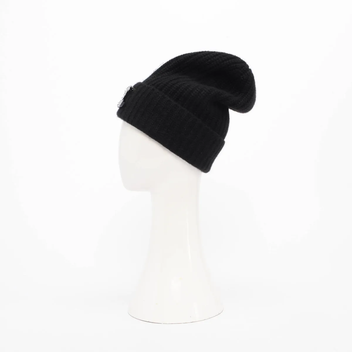 Chanel Black Cashmere Beanie with Removable CC Brooch