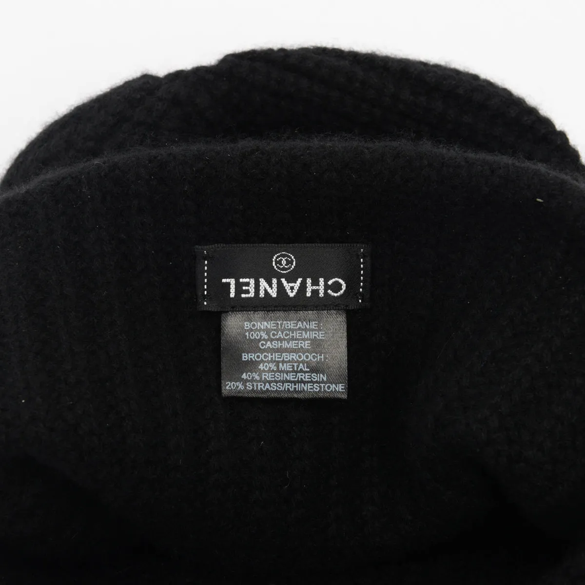 Chanel Black Cashmere Beanie with Removable CC Brooch