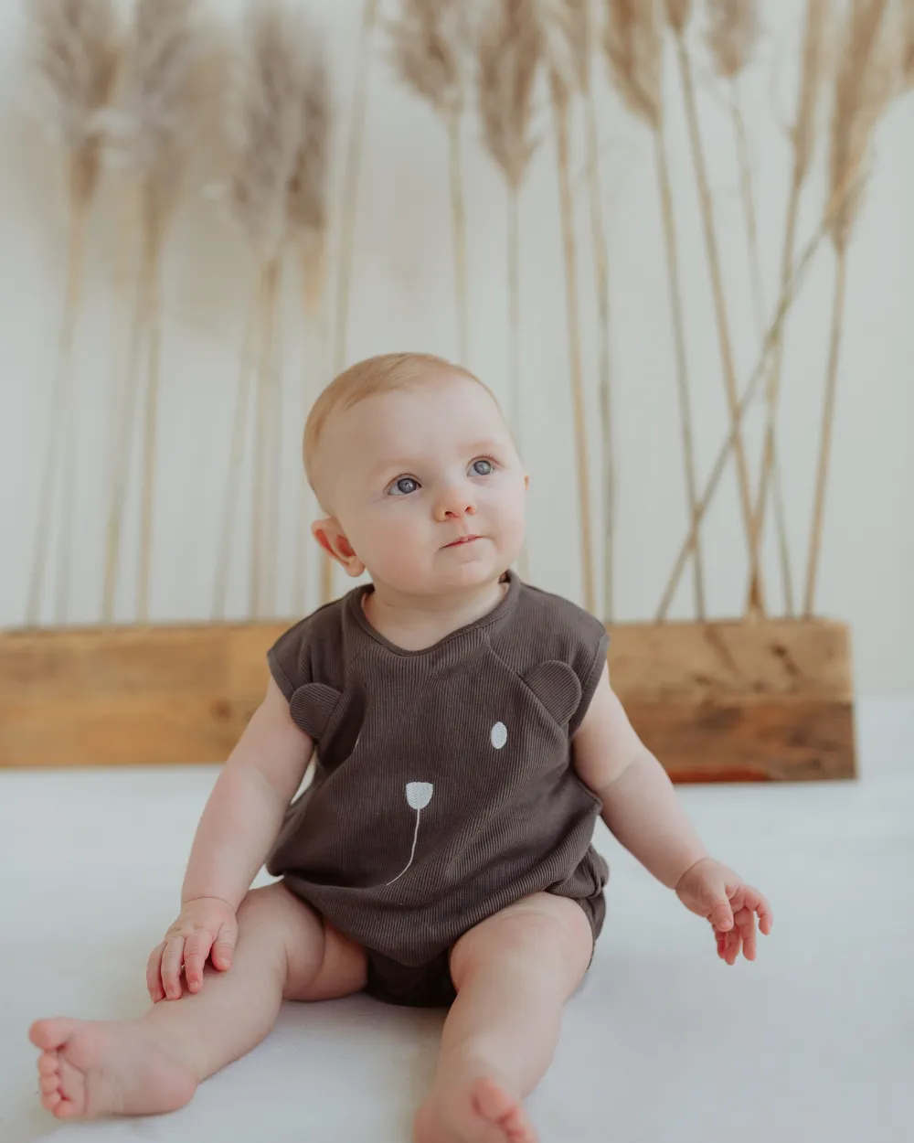 Charcoal Bear Character Rib Bubble Romper