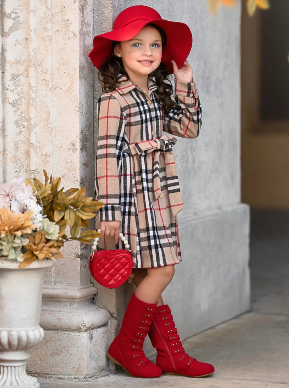 Classic Plaid Long Sleeve Shirt Dress