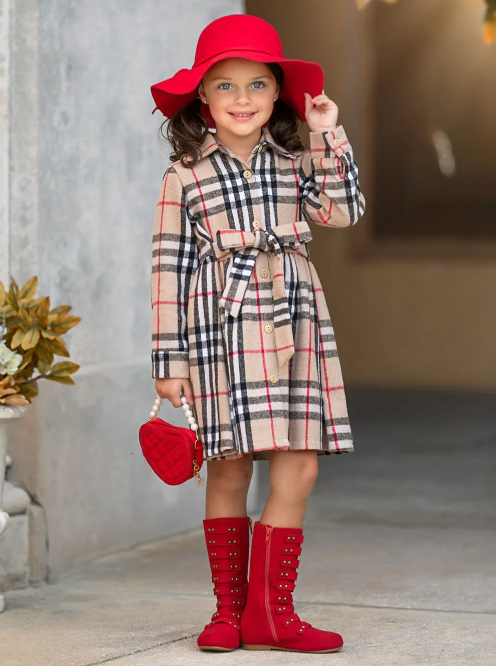 Classic Plaid Long Sleeve Shirt Dress