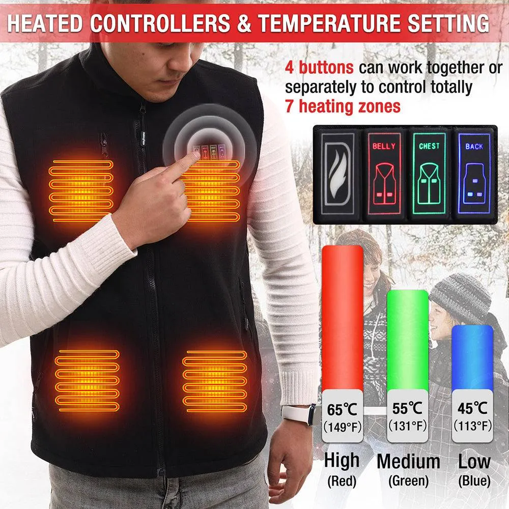 DUKUSEEK Heated Vest for Men - Lightweight Fleece Rechargeable Electric Heating Vest with 7.4V 7500mAh Battery Pack