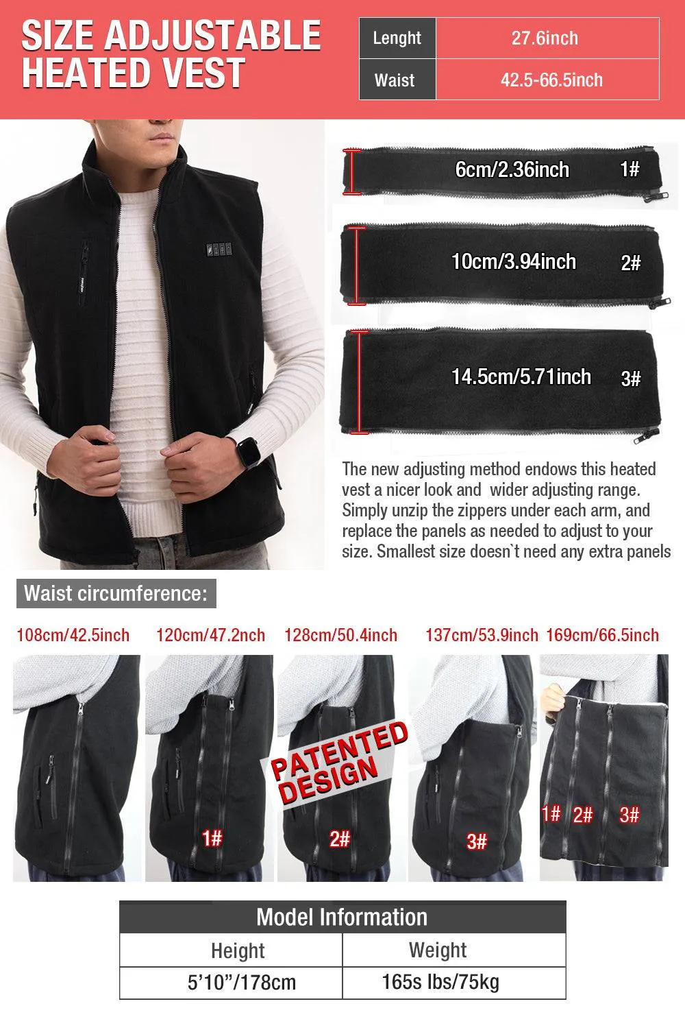 DUKUSEEK Heated Vest for Men - Lightweight Fleece Rechargeable Electric Heating Vest with 7.4V 7500mAh Battery Pack