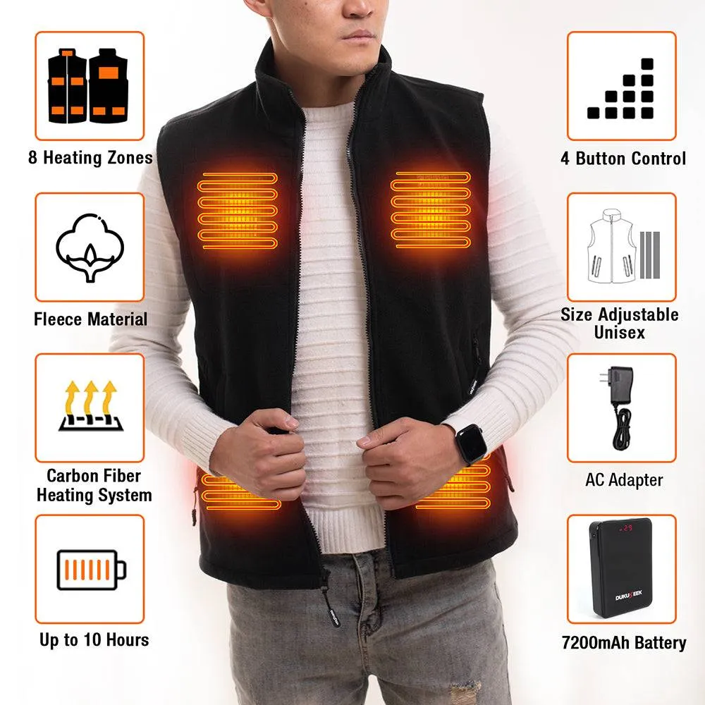 DUKUSEEK Heated Vest for Men - Lightweight Fleece Rechargeable Electric Heating Vest with 7.4V 7500mAh Battery Pack