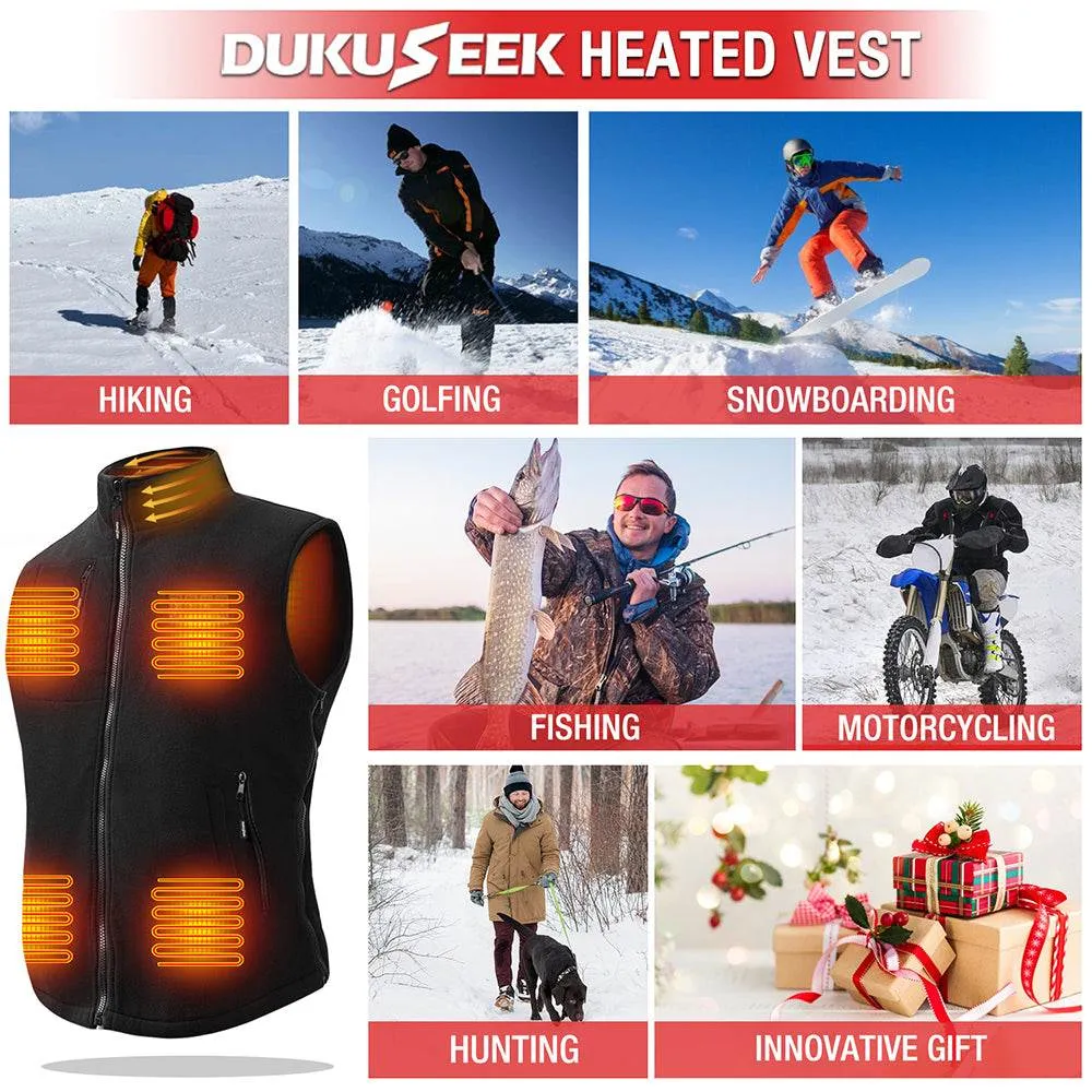 DUKUSEEK Heated Vest for Men - Lightweight Fleece Rechargeable Electric Heating Vest with 7.4V 7500mAh Battery Pack