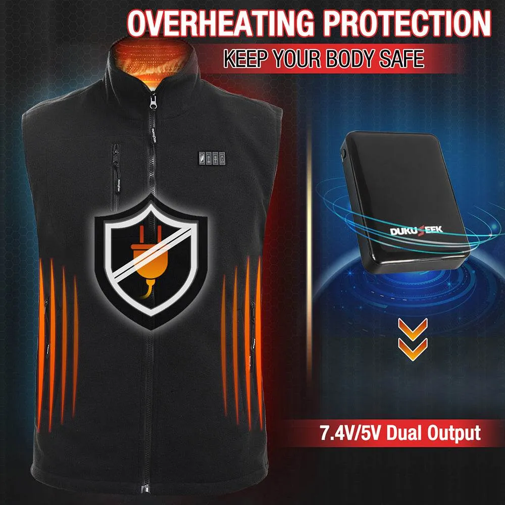 DUKUSEEK Heated Vest for Men - Lightweight Fleece Rechargeable Electric Heating Vest with 7.4V 7500mAh Battery Pack