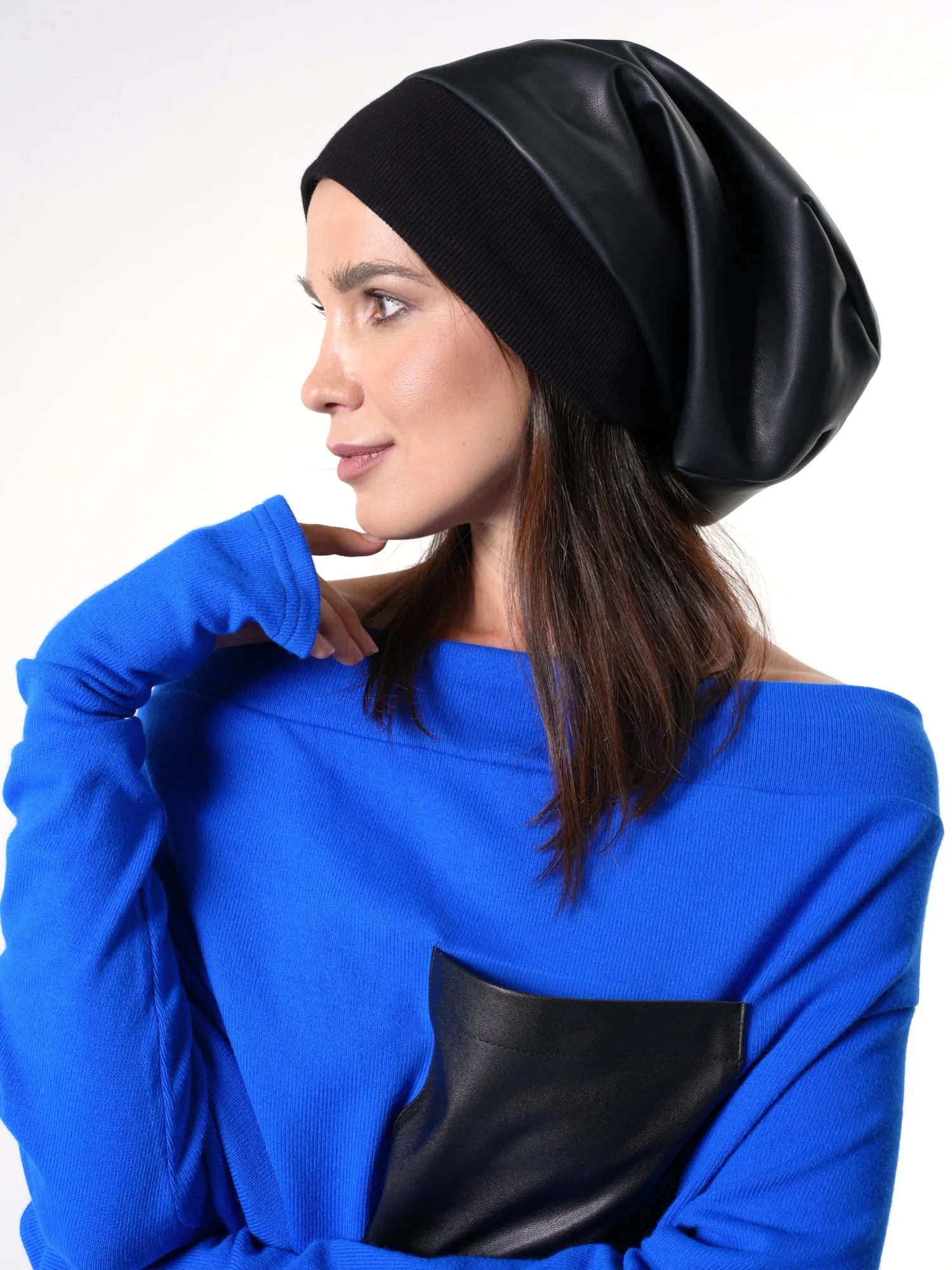 Eco-Leather Slouchy Beanie