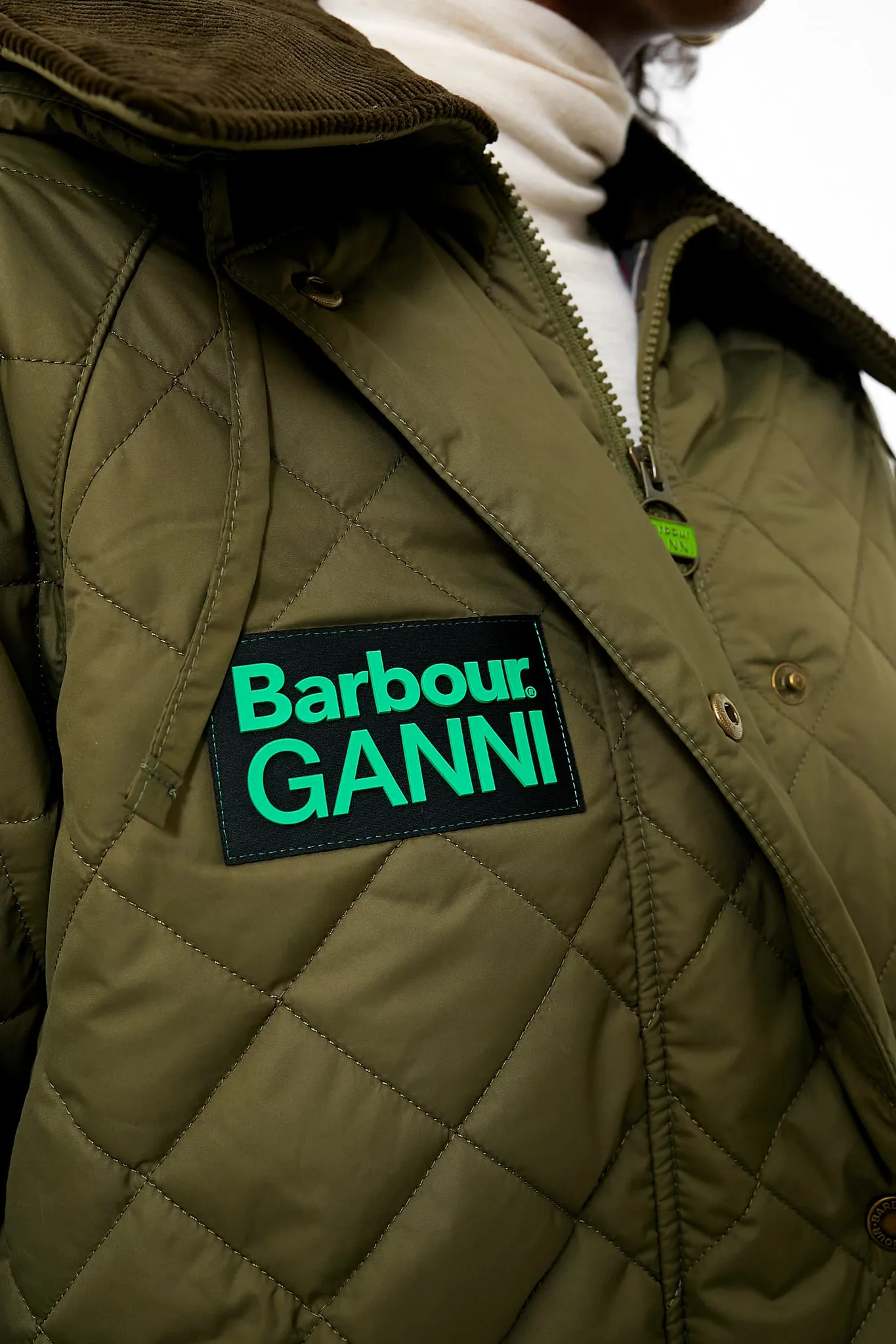 Fern Light Moss Barbour Ganni Quilted Burghley Jacket