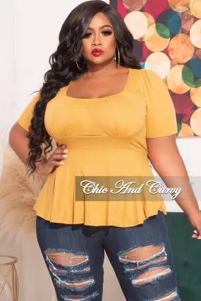 Final Sale Plus Size Ribbed Baby Doll Top in Mustard