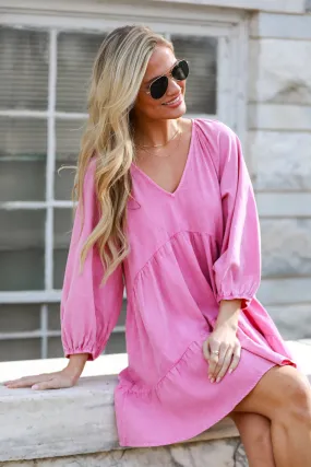 FINAL SALE - Sunny Romantic Pink Tiered Babydoll Mini Dress