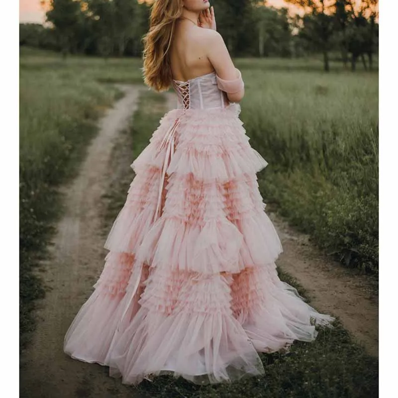 Flare Ruffles Tulle Robe Maternity Gown for Photo Shoot Long Sheer Off Shoulder Dressing Gown