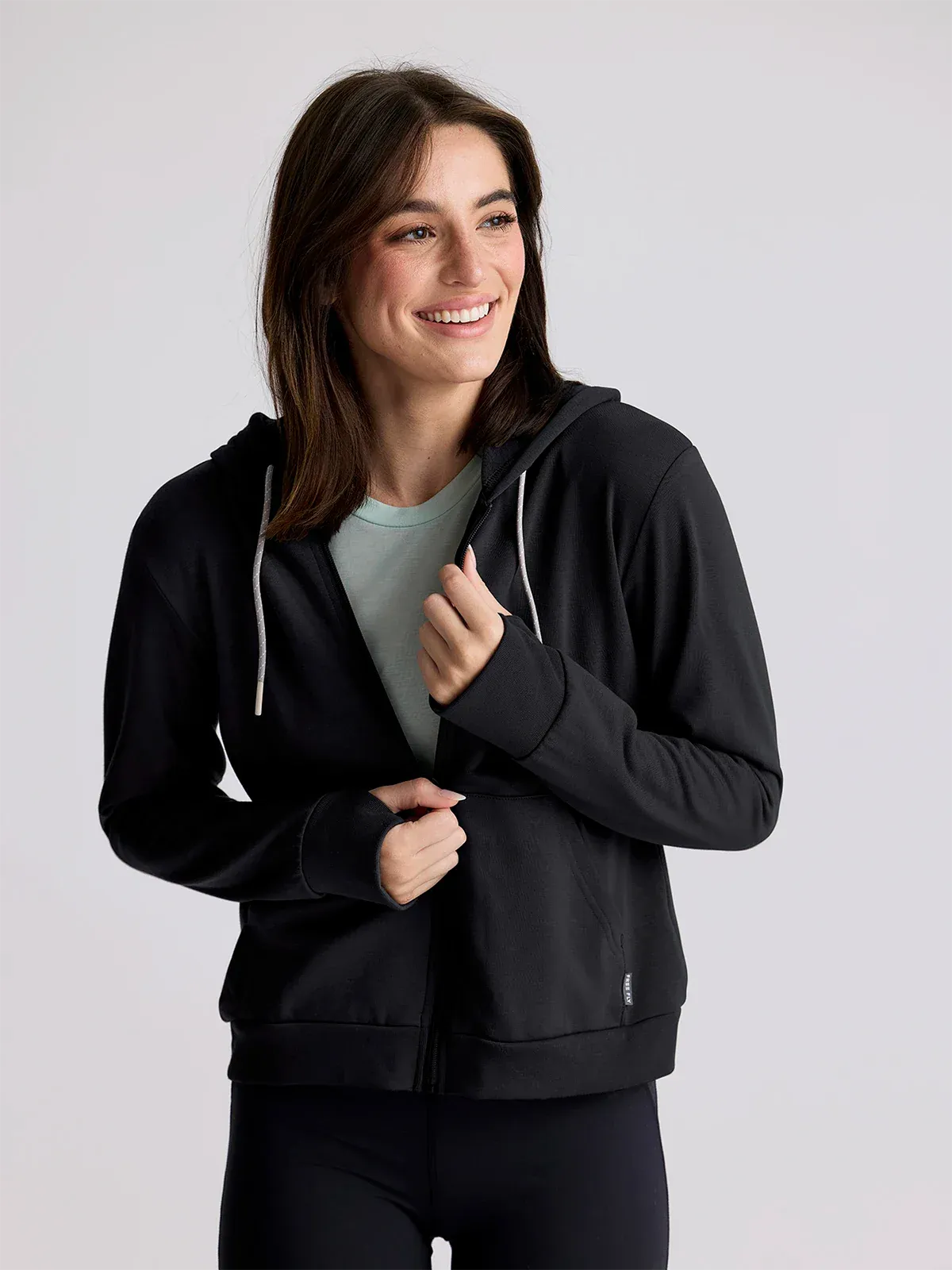 Free Fly Women's Bamboo Lightweight Fleece Zip Hoodie in Heather Black