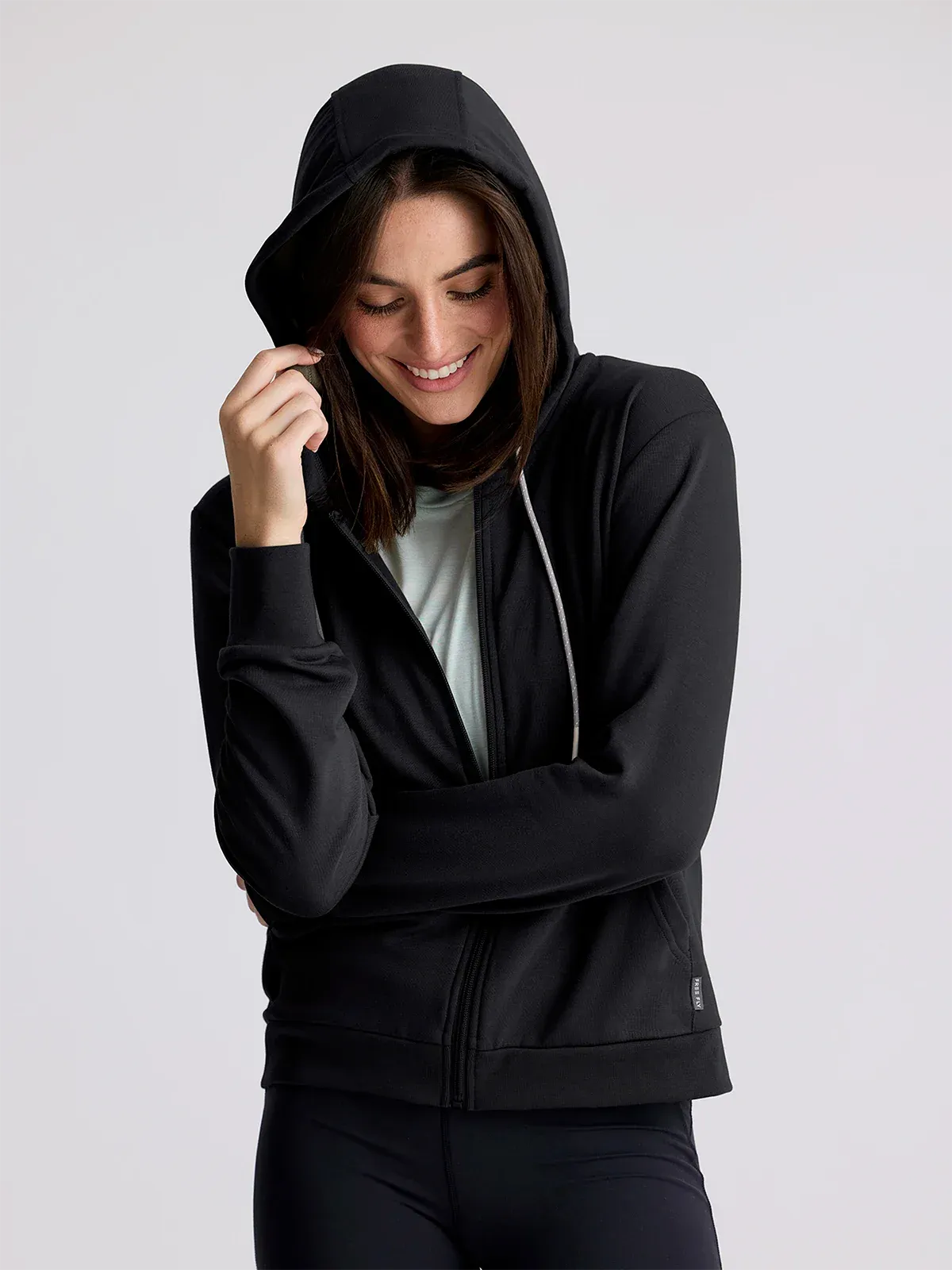 Free Fly Women's Bamboo Lightweight Fleece Zip Hoodie in Heather Black