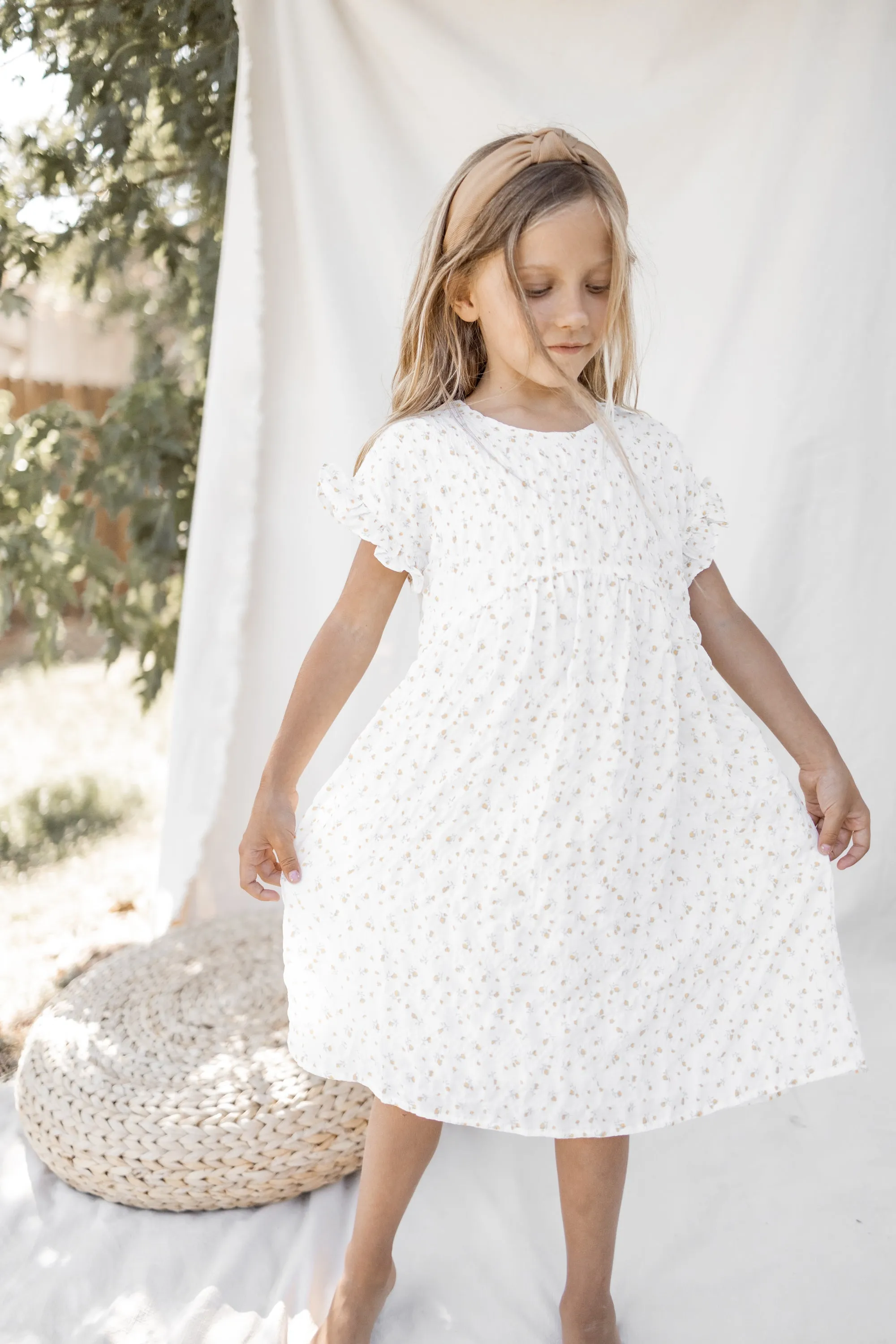 Girls white floral babydoll dress