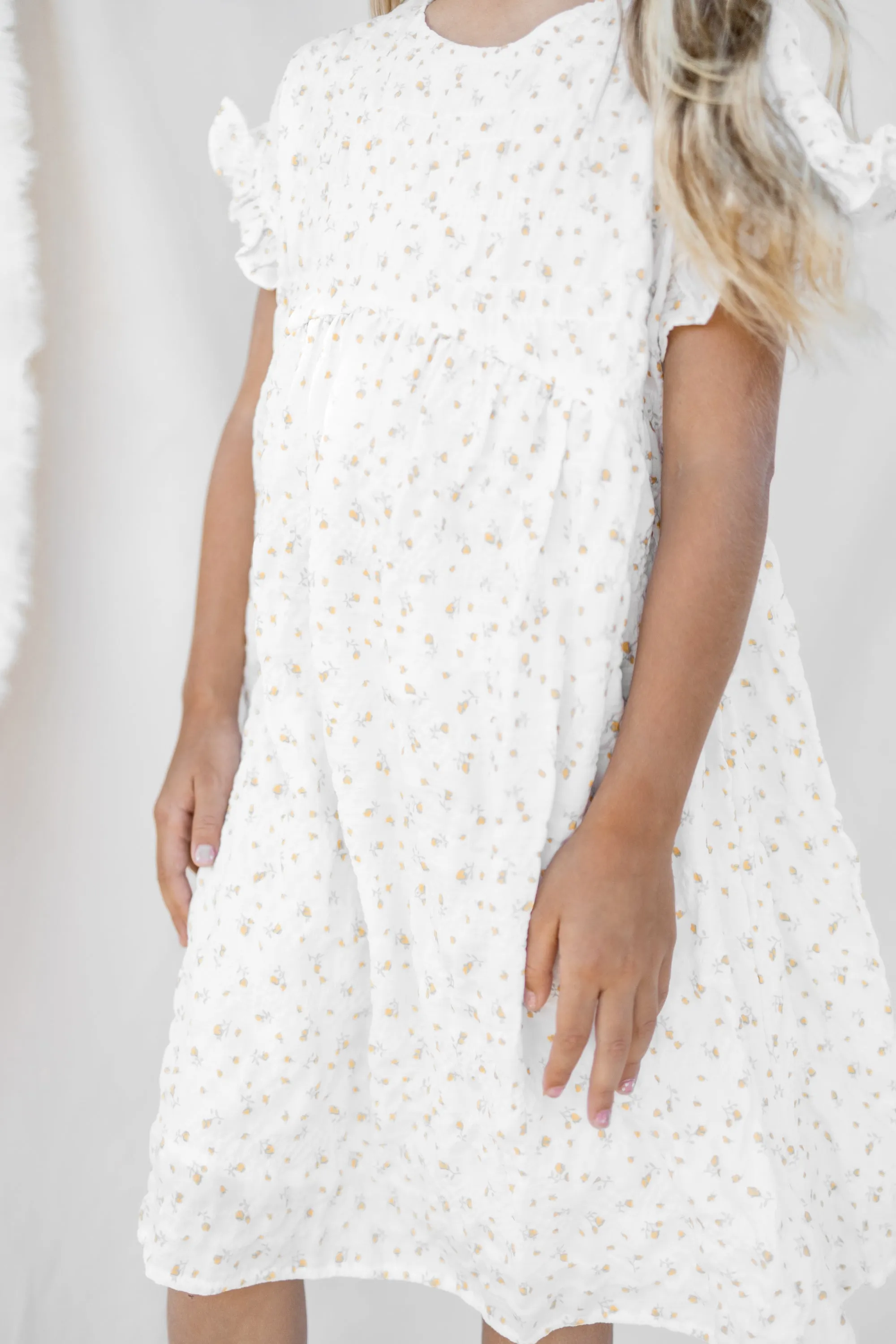 Girls white floral babydoll dress