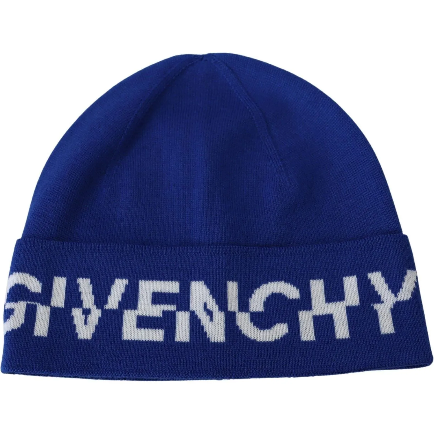 Givenchy Chic Unisex Cobalt Wool Beanie with Logo Detail