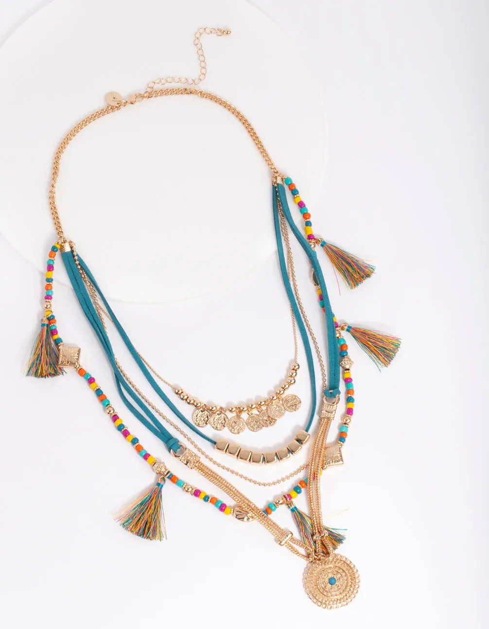 Gold Blue Bohemian Layered Necklace