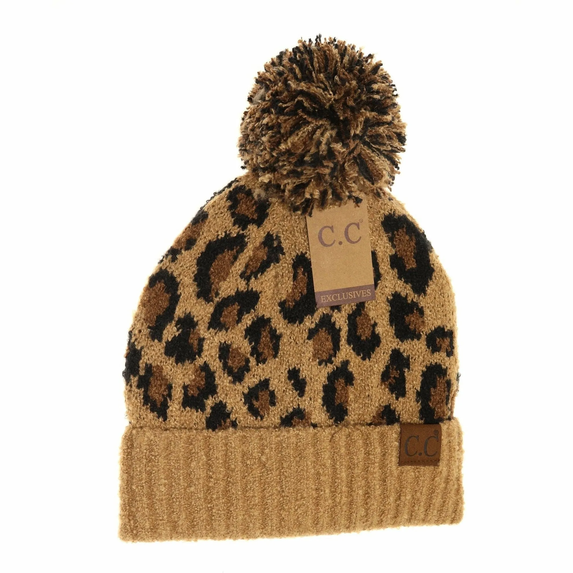 HAT7001 Evelyn Leopard Jacquard Knit Pom Beanie