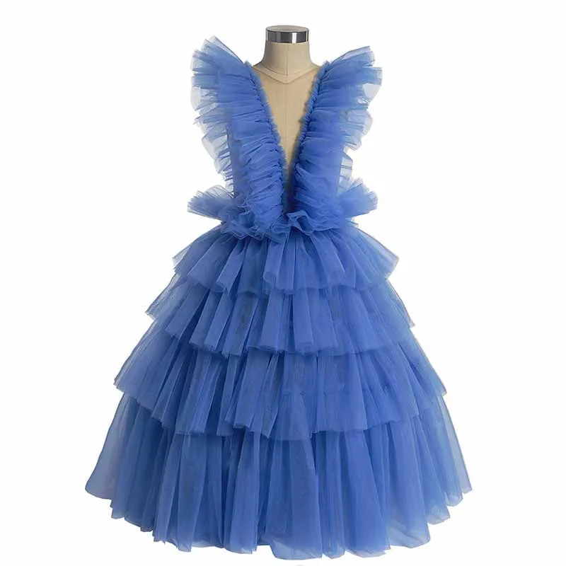 Kids Prom Puffy Tulle Ball Gown Short Mesh Tulle Party Dress