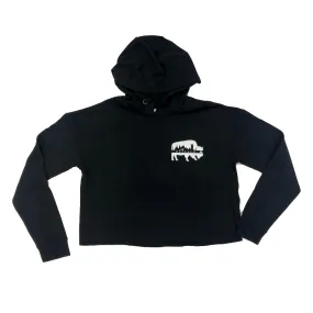 Ladies Black Fleece Cropped BFLO Hoodie