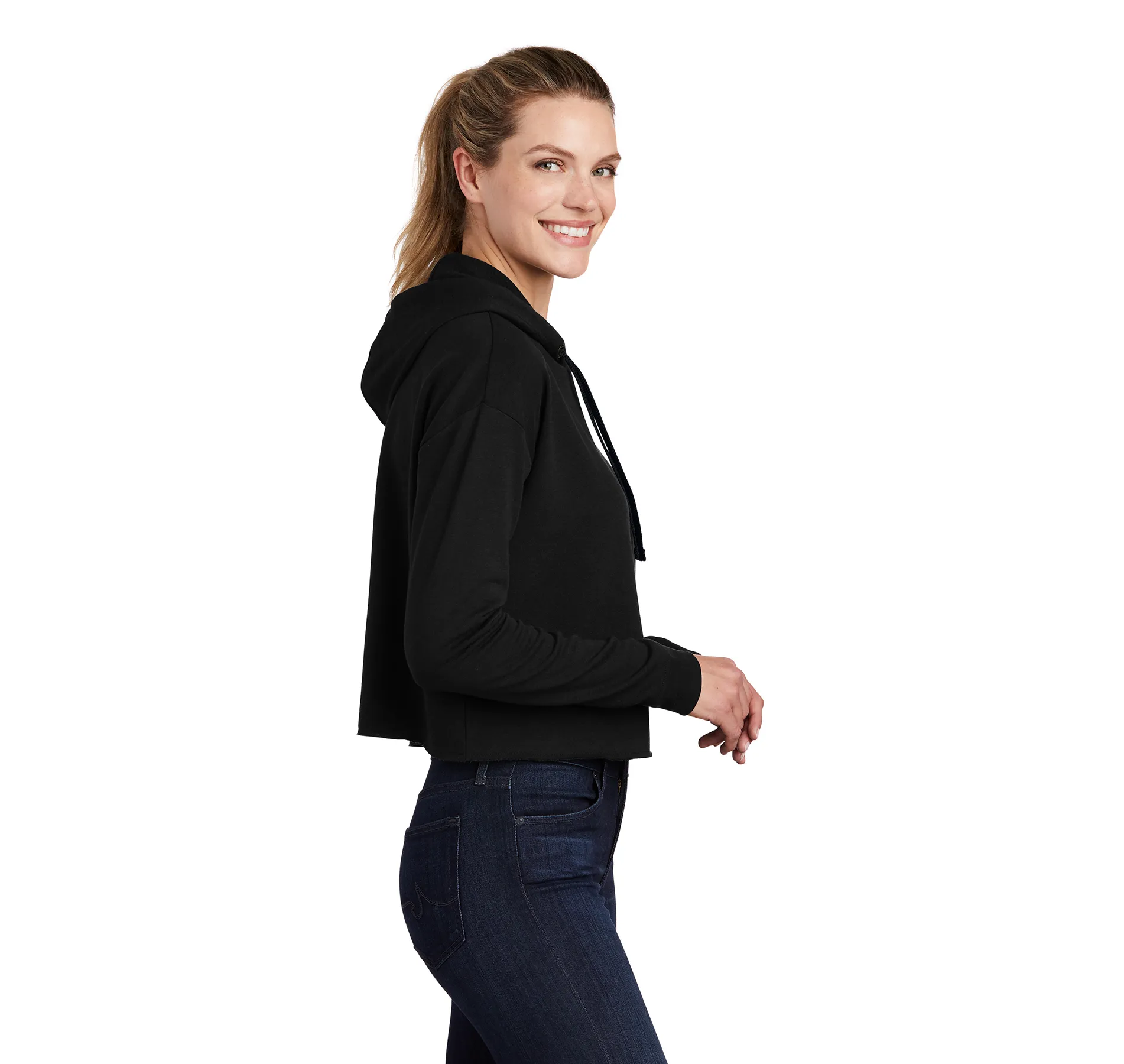 Ladies Black Fleece Cropped BFLO Hoodie