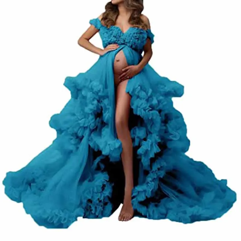 Ladies Gown Perspective Sheer Long Robe Puffy Tulle Robe Sheer for Maternity Photoshoot