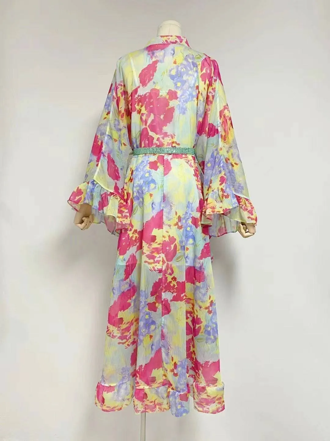 Lanna Lantern Sleeve Autumn Print Maxi Dress