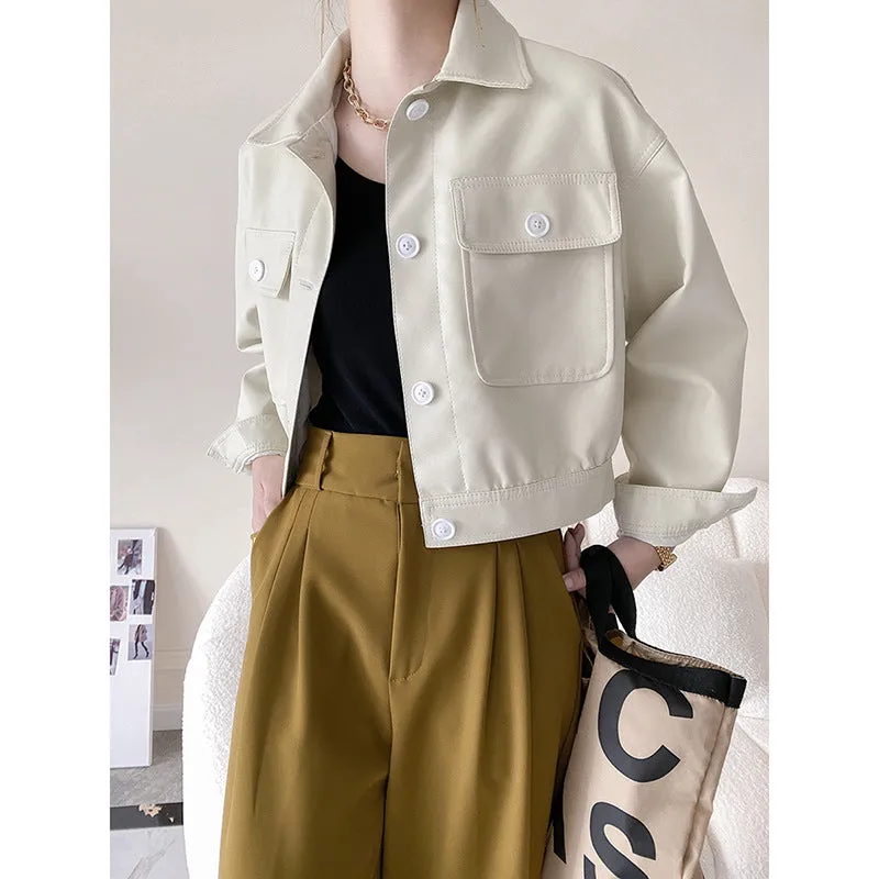 Lapel Collar Leather jacket women